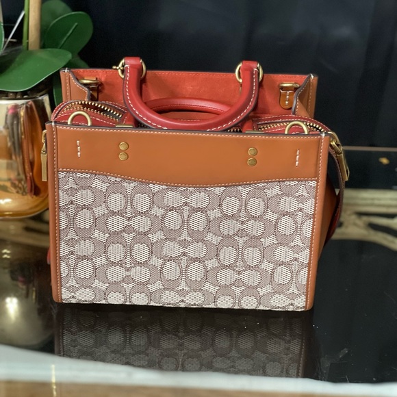 COACH Rogue 25 Cocoa Textile Jacquard Embroidered Elephant Motif Leather - Picture 3 of 11